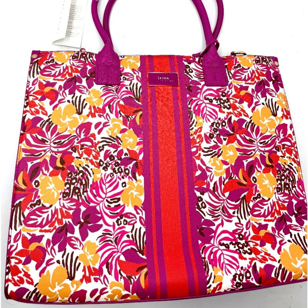 Trina Turk Large Printed Tote Bag (TT-1015 Majorelle Garden w/ Stripe)